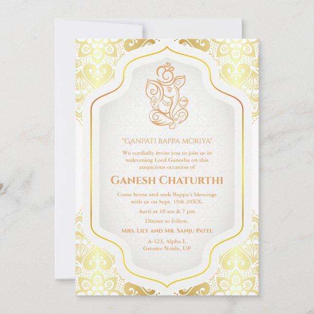 Ganesh Chaturthi Puja Golden Invitation (Front)
