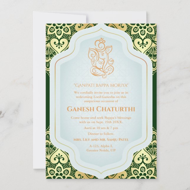 Ganesh Chaturthi Puja Golden Invitation (Front)