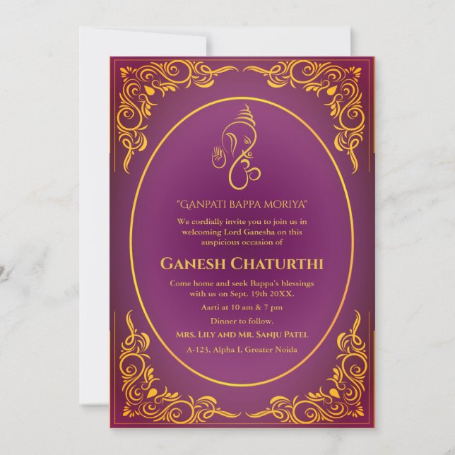 Ganesh Chaturthi Puja  Invitation (Front)