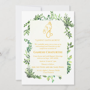 Ganesh Chaturthi Puja Minimal Leafy Tropical Invitation