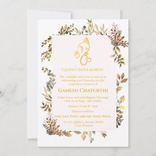 Ganesh Chaturthi Puja Minimal Leafy Tropical Invitation