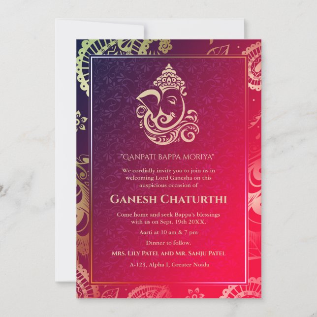 Ganesh Chaturthi Puja Roya Golden Elements Invitat Invitation (Front)