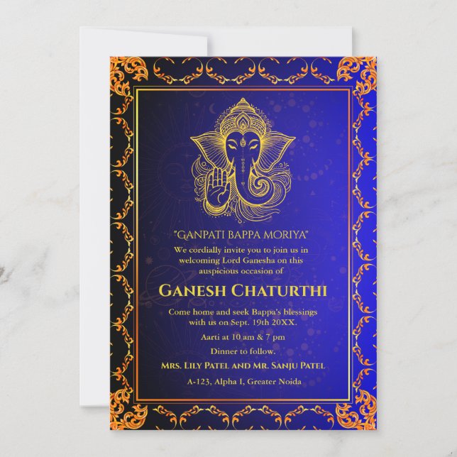 Ganesh Chaturthi Puja Roya Golden Elements Invitation (Front)