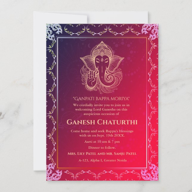 Ganesh Chaturthi Puja Roya Golden Elements Invitation (Front)