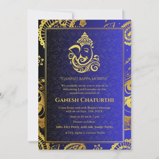 Ganesh Chaturthi Puja Roya Golden Elements Invitation (Front)