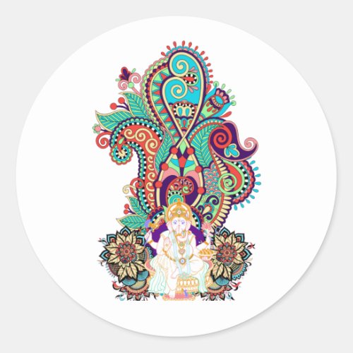 Ganesh Elephant God Colorful Paisley Classic Round Sticker