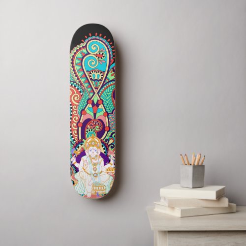 Ganesh Elephant God Colorful Paisley Motif Skateboard