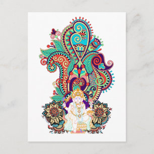 Ganesh Elephant God Colorful Paisley Postcard