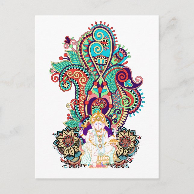 Ganesh Elephant God Colorful Paisley Postcard (Front)