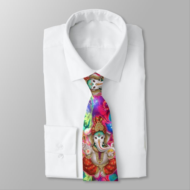 Ganesh Elephant God Psychedelic EDM 90s Rave Mens Neck Tie (Tied)