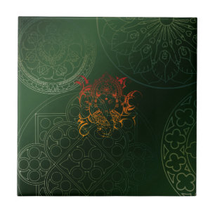 Ganesh Elephant Mandala orange green Yoga Asia Tile
