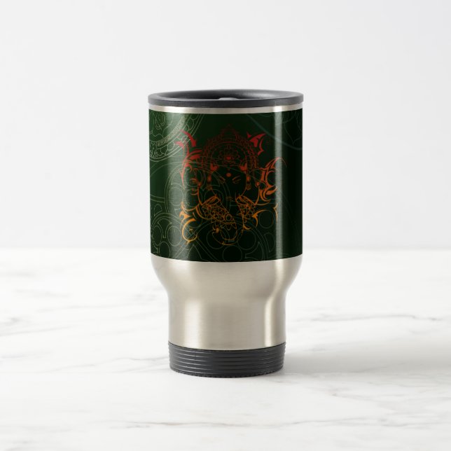 Ganesh Elephant Mandala orange green Yoga Asia Travel Mug (Center)