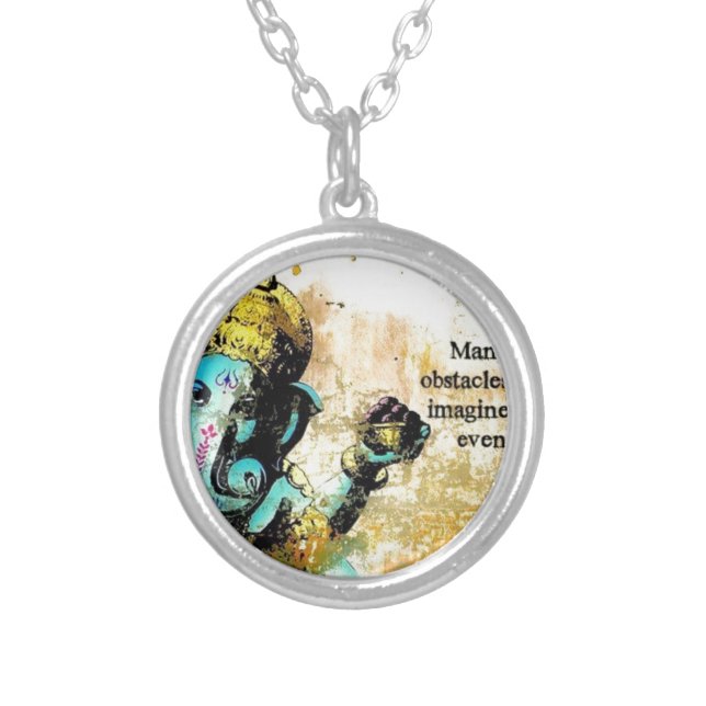 Ganesh Ganesha Hindu India Asian Elephant Deity Silver Plated Necklace (Front)