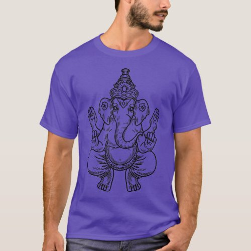 Ganesh God Pixels Elephant Indian Animal Yoga Hind T_Shirt