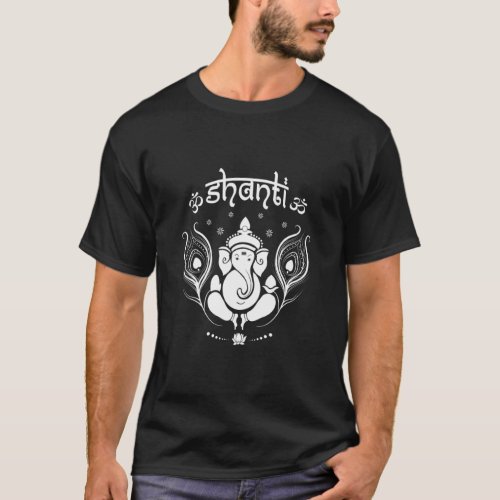 Ganesh Hindu Elephant God Shanti Peace Yoga  T_Shirt