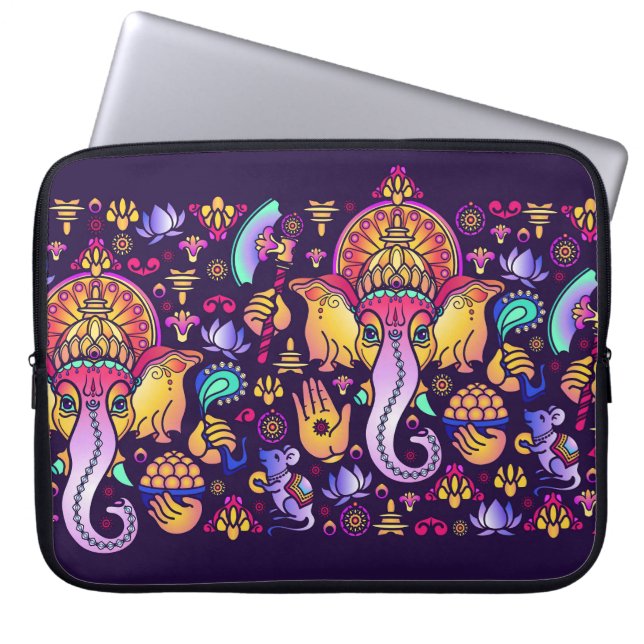 Ganesh Hindu God: Festive Seamless Laptop Sleeve (Front)