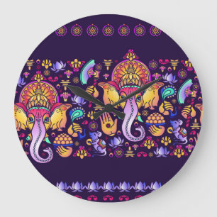 Ganesh Hindu God: Festive Seamless Large Clock