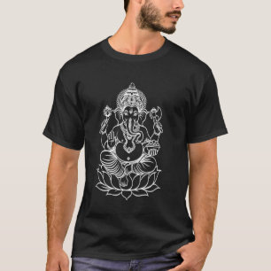 Ganesh Hindu God Line Drawing White Shiva Parvathi T-Shirt