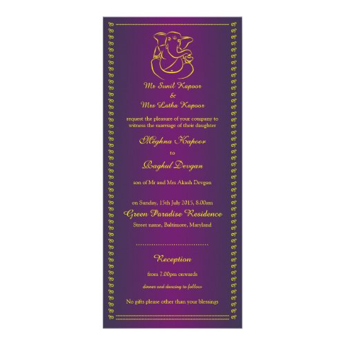 Ganesh  Indian God Purple Wedding Rack Cards