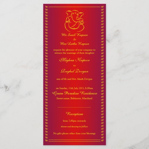 Ganesh  Indian God Red Wedding Rack Cards