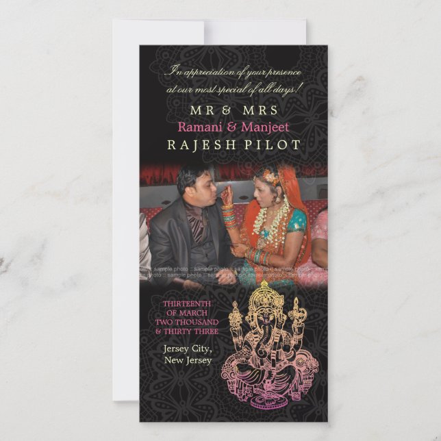 Ganesh Indian Wedding Thank You Photo Cards (Front)