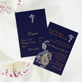 Ganesh Jeweled Gold Silver Paisley Hindu Wedding Invitation