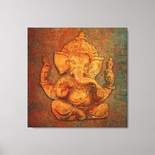 Ganesh On A Distress Stone Background Canvas Print