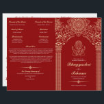 Ganesh Red Hindu Wedding Ceremony Folded Program<br><div class="desc">This wedding ceremony program details the important steps of a hindu wedding to explain this to guests who may be unfamiliar or to help them follow along with the sacred rituals of this wonderful day. All of the colors can be edited in the design tool, and the text can be...</div>