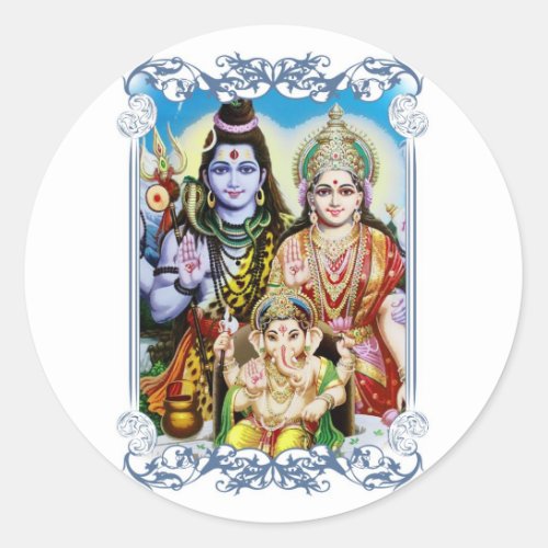 Ganesh Shiva and Parvati Lord Ganesha Durga Classic Round Sticker