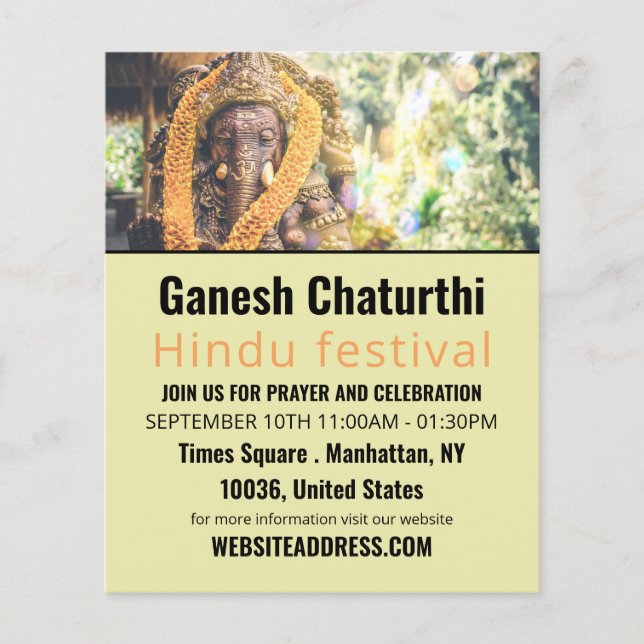 Ganesh the Hindu God, Hindu Event Advertising Flyer (Front)