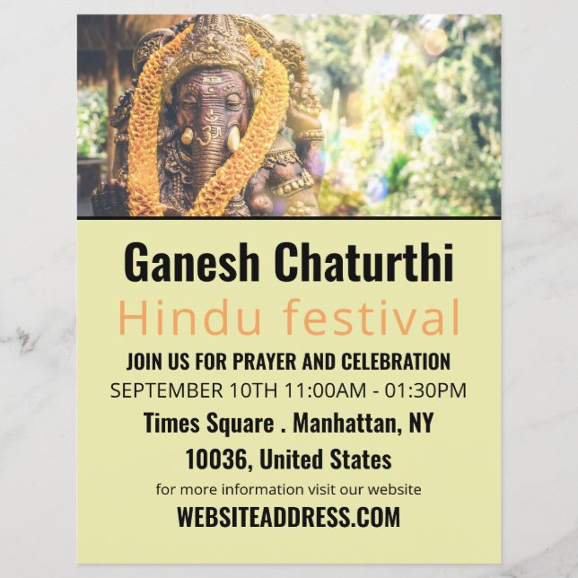 Ganesh the Hindu God, Hindu Event Advertising Flyer (Front)