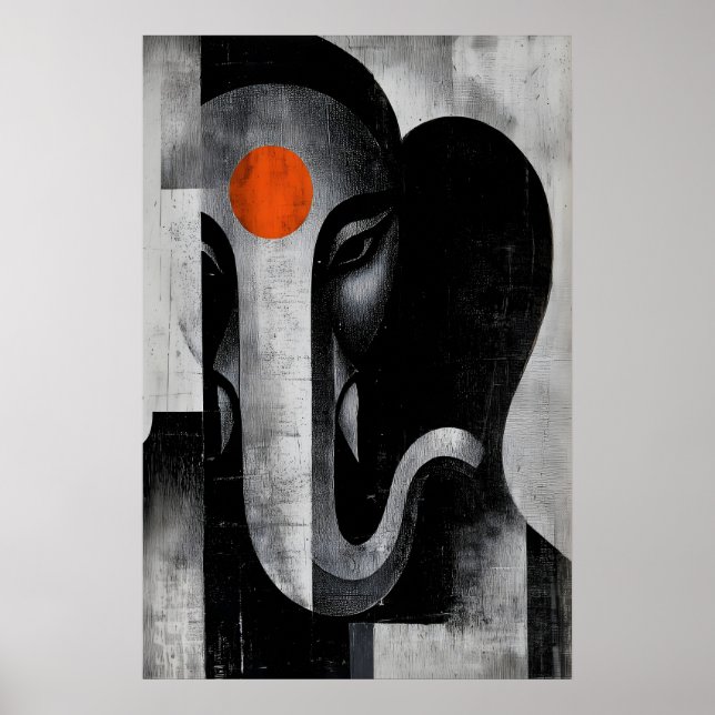 Ganesh Wall Art Minimalist Elephant Head - Orange (Front)