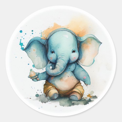 ganesha as cute blue baby elephant   classic round sticker