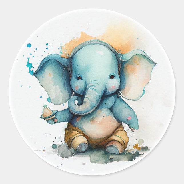 ganesha as cute blue baby elephant   classic round sticker (Front)