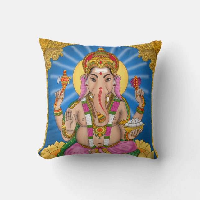 Ganesha Clock Throw Pillow (Front)