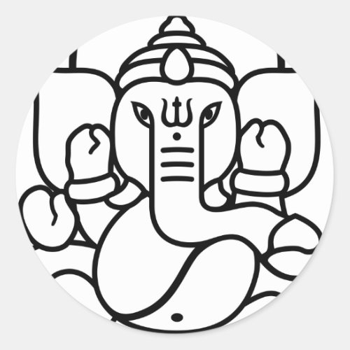 Ganesha Elephant No 3 black white Classic Round Sticker