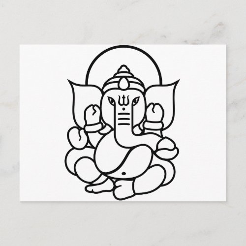 Ganesha Elephant No 3 black white Postcard