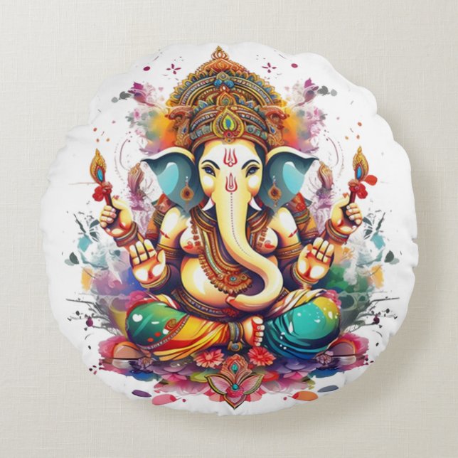 Ganesha, ganesh, ganapati remover of obstacles #3 round pillow (Front)