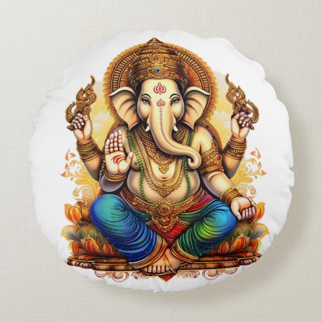 Ganesha, ganesh, ganapati remover of obstacles #4 round pillow (Front)
