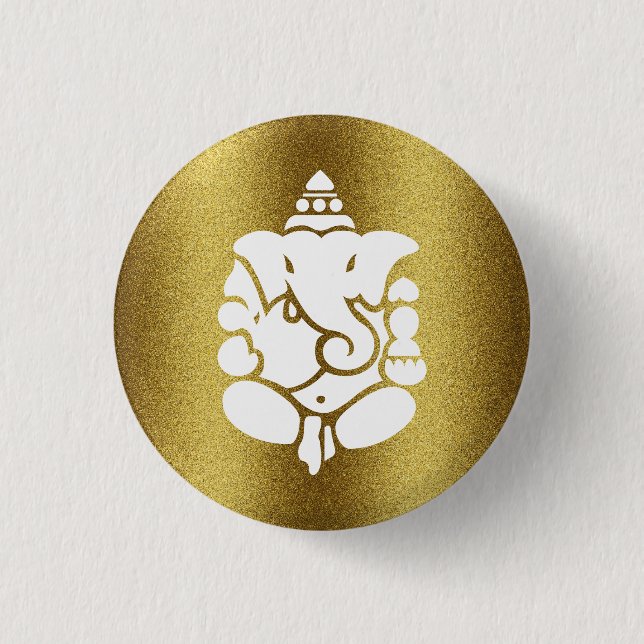 Ganesha Golden Glitter Design Button (Front)