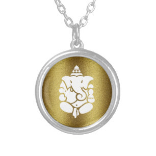 Ganesha Golden Glitter Design Silver Plated Necklace