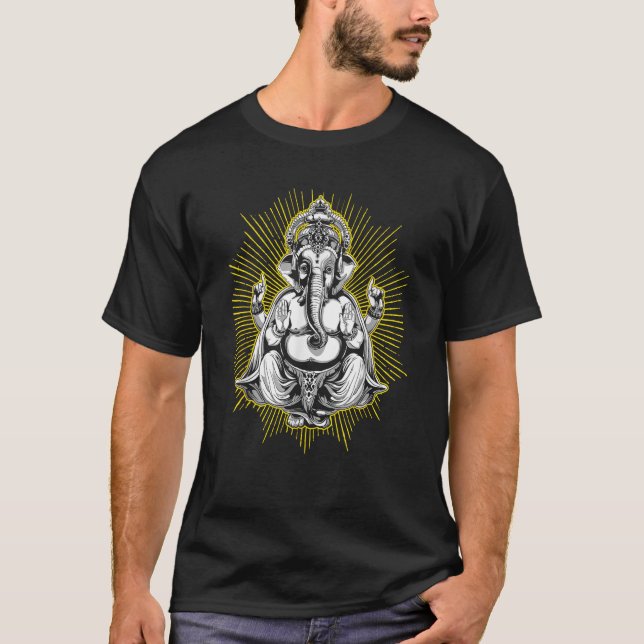 Ganesha Hindu Spiritual Elephant Lord in Lotus Pos T-Shirt (Front)
