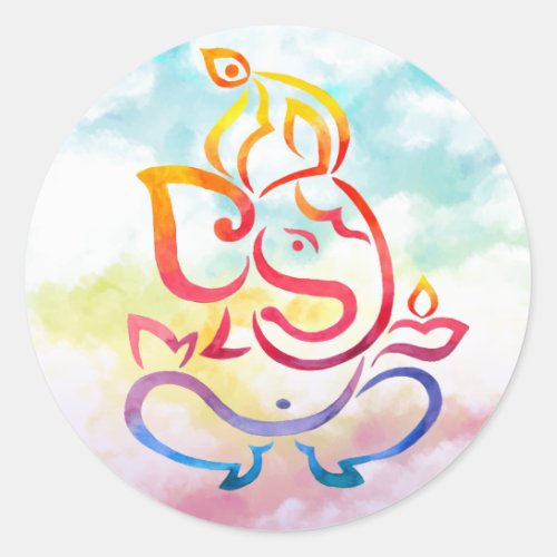Ganesha illustration on pastel sky background classic round sticker