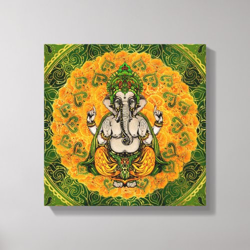 Ganesha in Marigold flowers and gold decoration Canvas Print