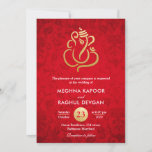 Ganesha/Indian Faux Gold Foil Red Damask Wedding  Invitation