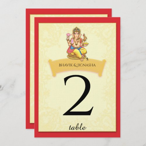 Ganesha Indian Wedding Table Number