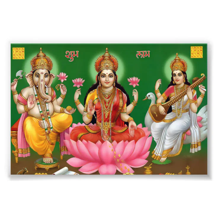Ganesha, Lakshmi, &amp; Saraswati Print (6" x 4") | Zazzle
