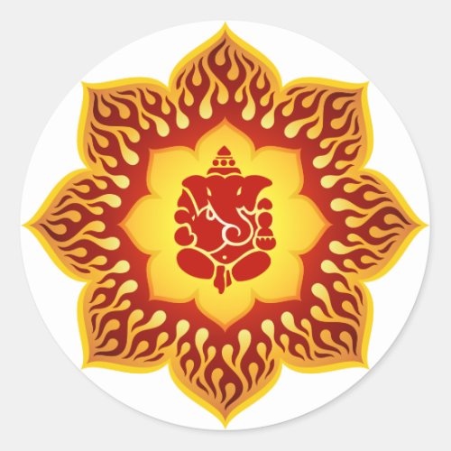 Ganesha Lotus Design Classic Round Sticker