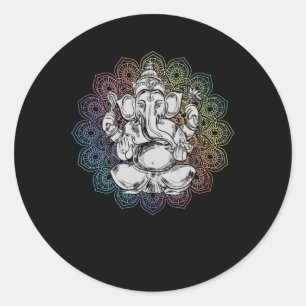 Ganesha Mandala Hindu Yoga Spiritual Elefant Classic Round Sticker
