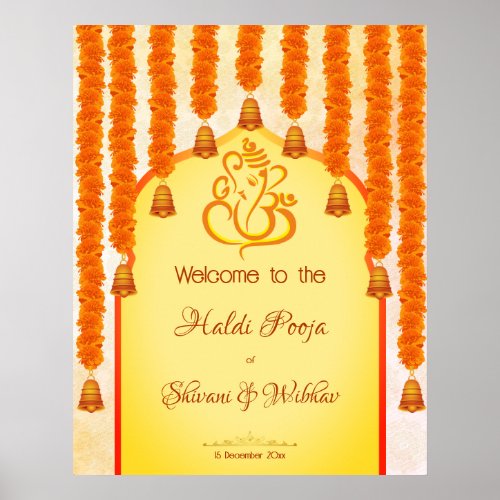 Ganesha marigold garlands Haldi Ganesh pooja Poster